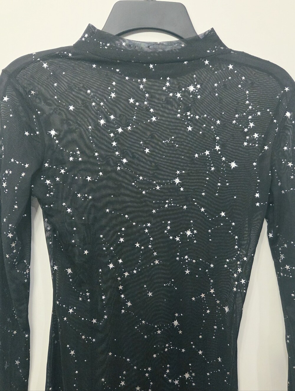 Sheer Black Star-Print Mini Dress with Long Sleeves Size Small - Picture 2 of 5